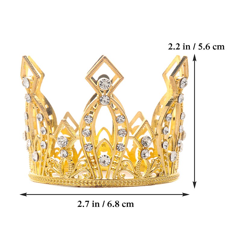 Creaides Mini Crown Cake Topper Princess and Prince Crystal Headpiece Tiara Rhinestone Crown Cake Decoration for Wedding Birthday Baby Shower Party Favors (Golden) - Image 2